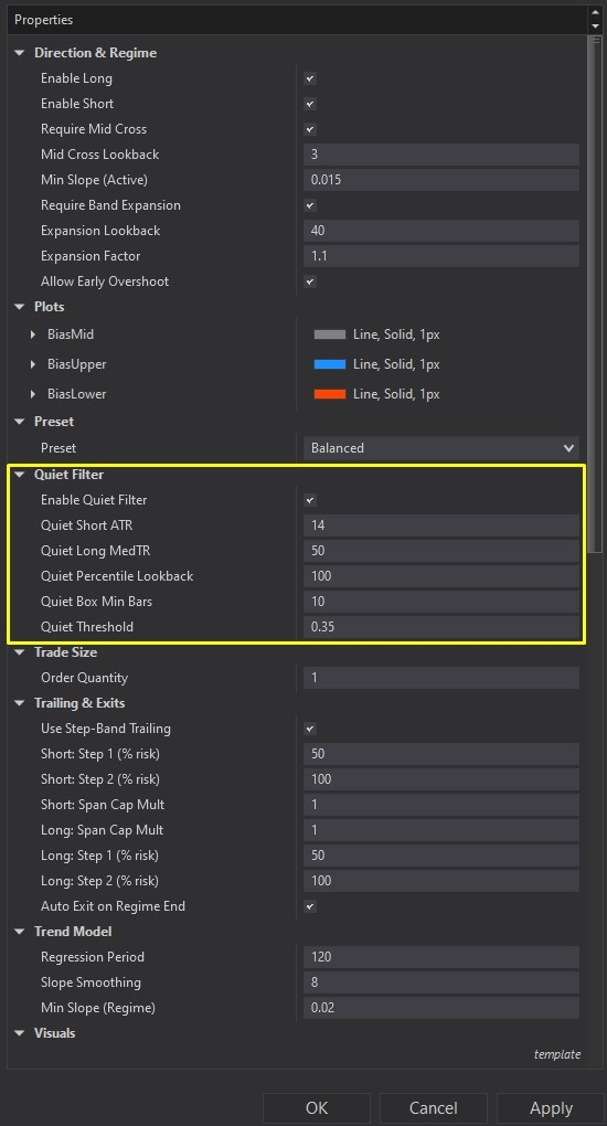 Trend Rider Strategy - NinjaTrader 8 customizing parameters Screenshot 5