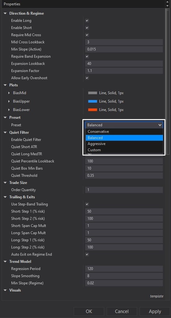 Trend Rider Strategy - NinjaTrader 8 customizing parameters Screenshot 4