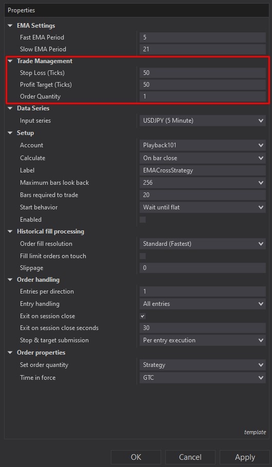 EMA Cross Strategy for NinjaTrader 8 screenshot 3
