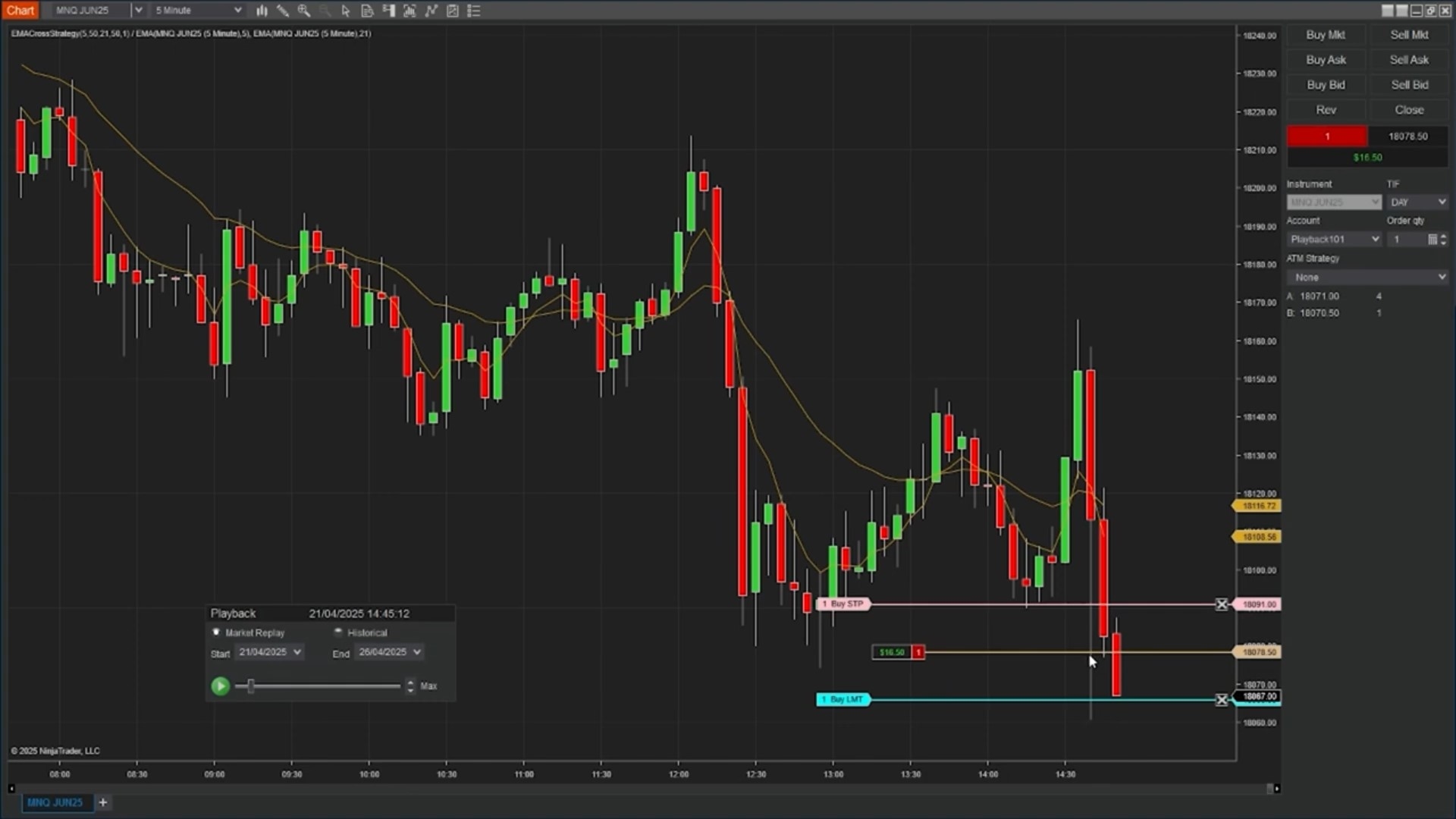 EMA Cross Strategy for NinjaTrader 8 screenshot 1