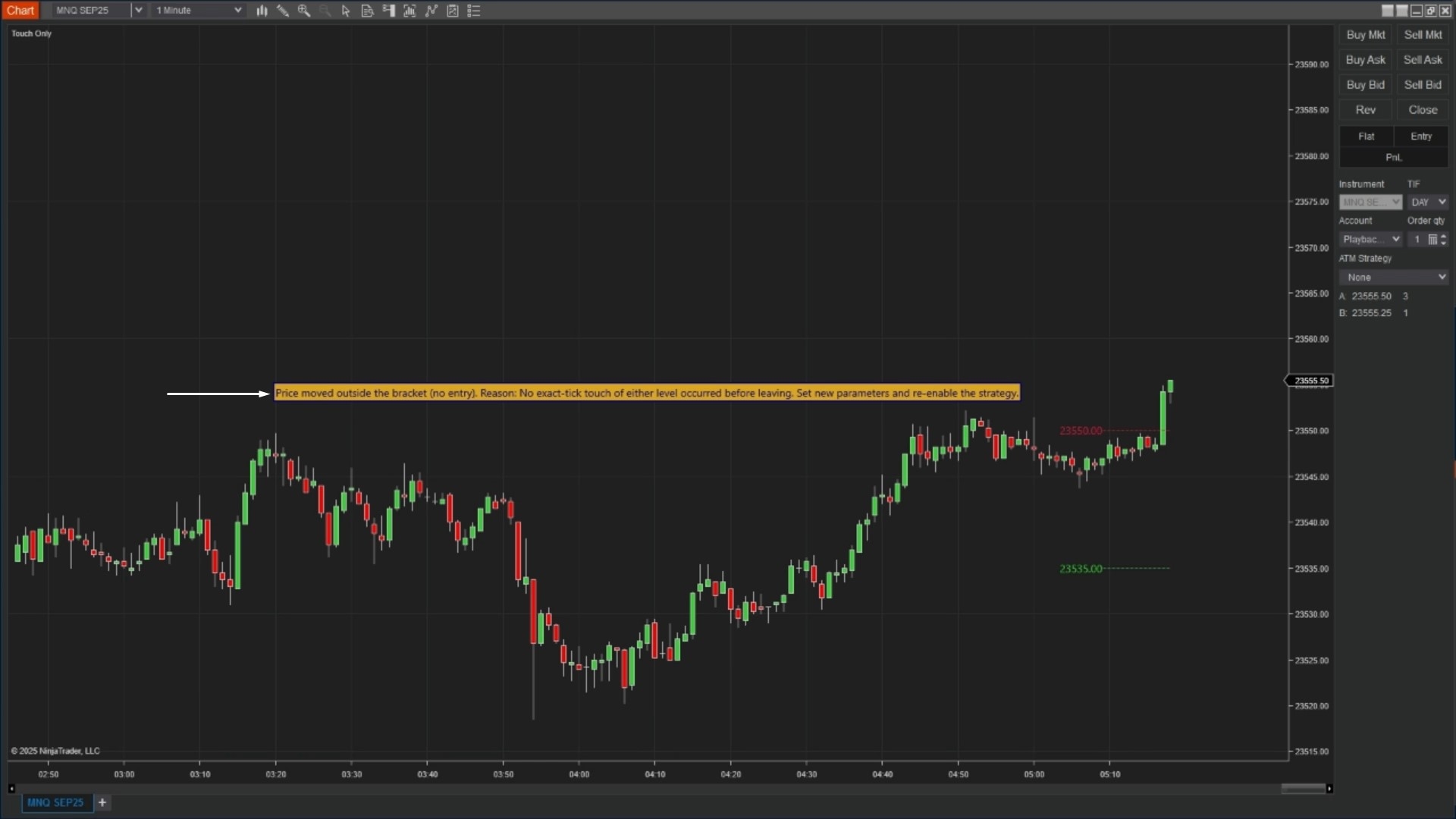 Touch Only - Strategy for NinjaTrader 8 screenshot 2