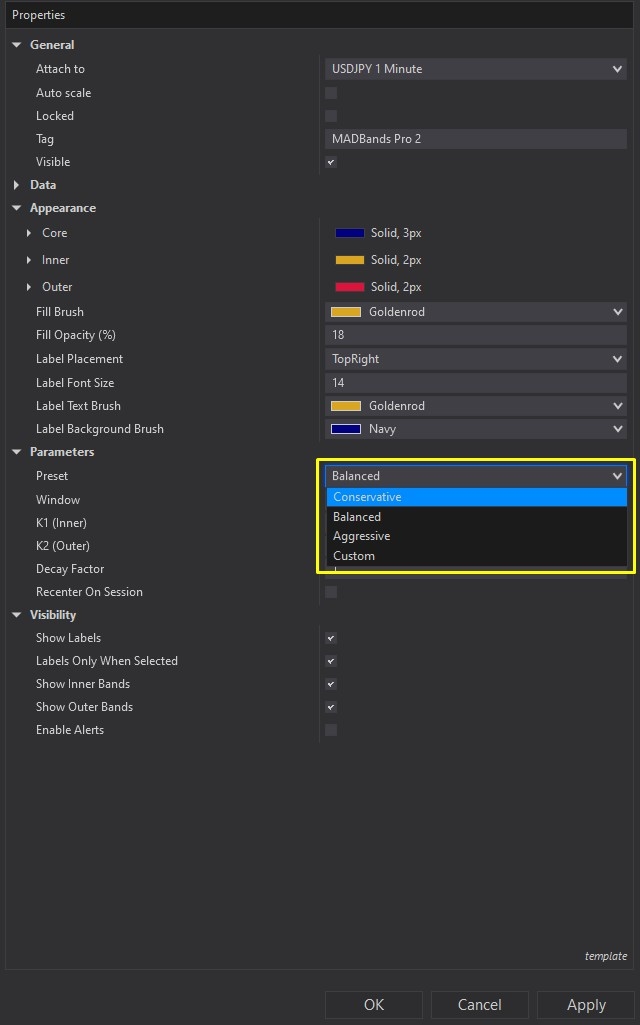 MADBands Pro - Drawing Tool for NinjaTrader 8 customizing parameters Screenshot 3