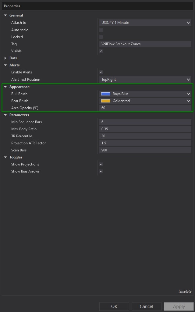 VeilFlow Breakout Zones - NinjaTrader 8 Drawing Tool Screenshot Customization 4
