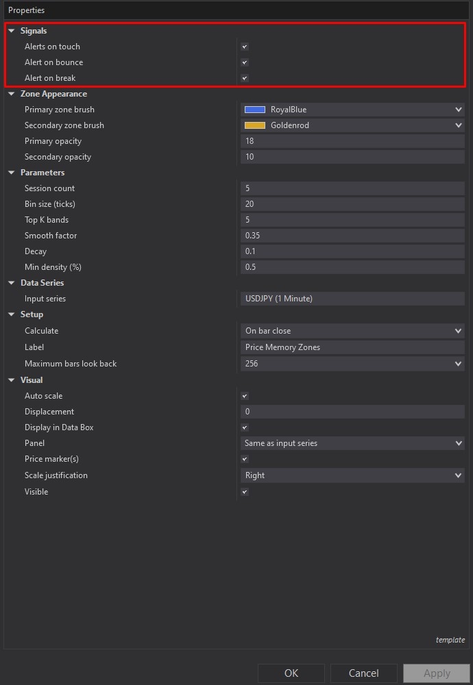 Price Memory Zones - NinjaTrader 8 Indicator Screenshot 2