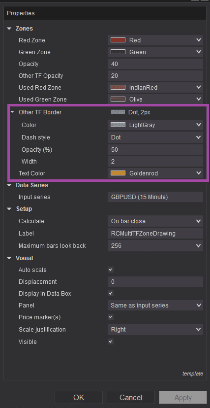 RCMultiTFZoneDrawing - Settings other TF border color and label text color