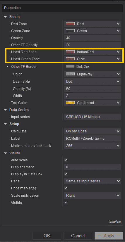 Multi TF Zone Drawing - Settings Used Zone Colors